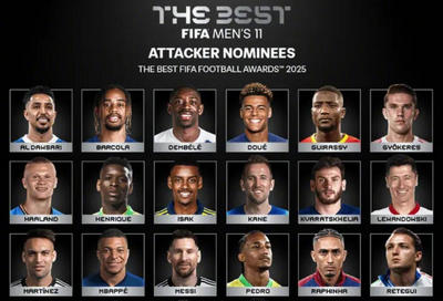 国际足联公布2025年年度最佳阵容候选名单