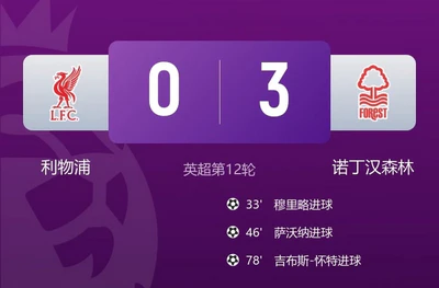英超第12轮：利物浦0-3诺丁汉森林，红军惨遭两连败
